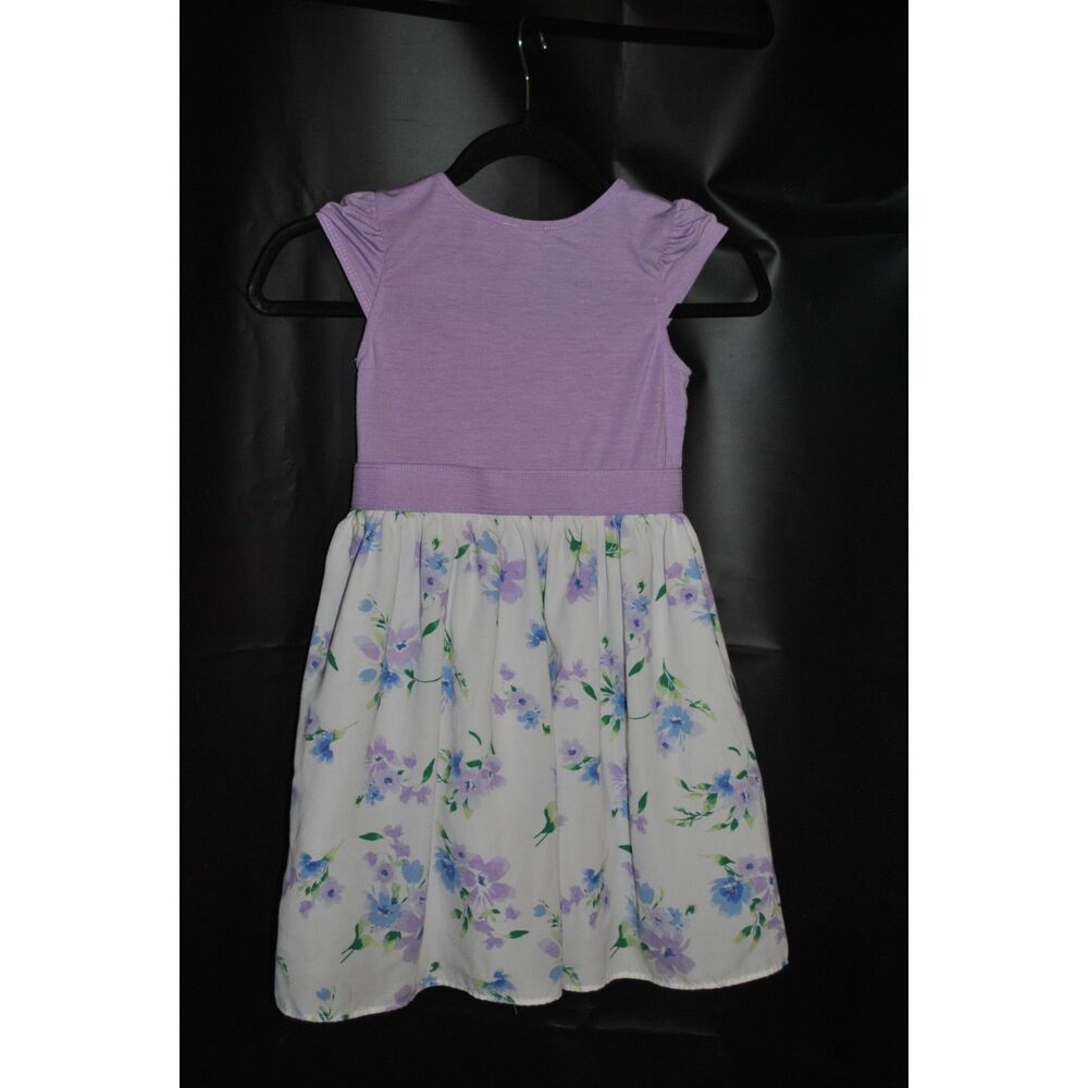 max & daisy girls lilac floral dress with purple bow. size 6X